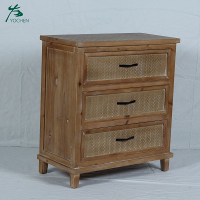 Chinese antique living room drawer furniture rattan bamboo 3- drawers  cabinet