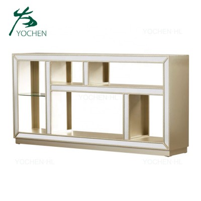 Luxury Modern Multi Function Rack 1.5M Wid Floor Standing Gold Mirrored Display Stand Glass Book Shelf