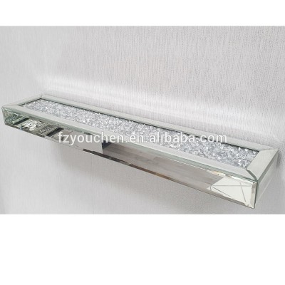 Glass Mirrored Furniture Mirrored Diamond Crushed Floating Wall Shelf