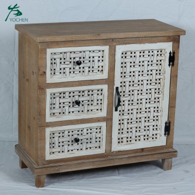 Living room classic furniture white wooden pierced drawers wooden storage cabinet