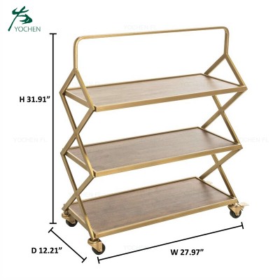 modern home bar cart wooden 3 shelves metal bar cart