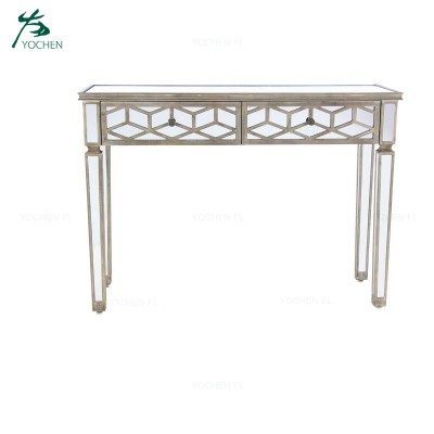 Modern living room console table glass top mirrored console table