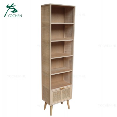 Chinese rattan cabinet shelf wooden bookcase