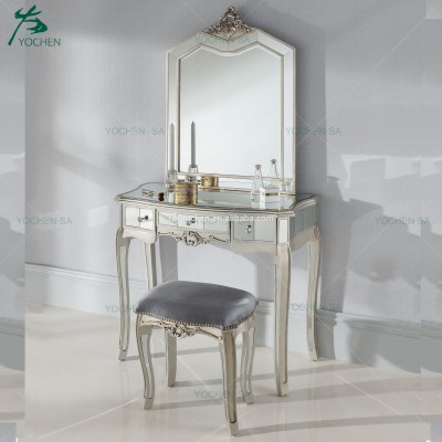 Vanity Mirrored Table with Makeup Mirror Stool Set Bedroom Dresser