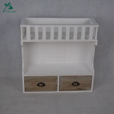 Square Shaped Wooden Hanging Floating Wall Shelf With Drawer