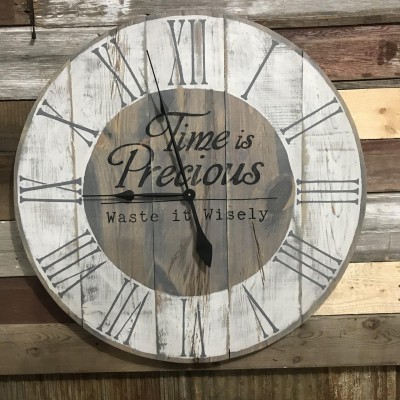 Farmhouse Rustic Barn Vintage Solid Wood Big Oversized Wall Clock