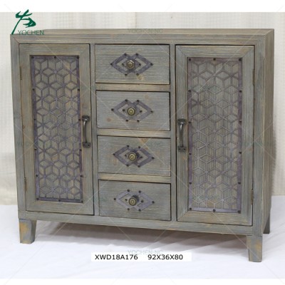 rustic antique wooden sideboard living room cabinet with drawers