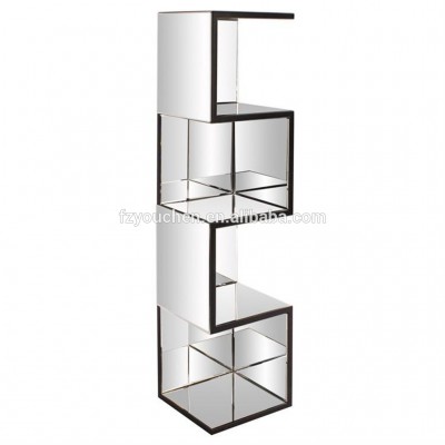 Venetian Style Four Layers Floor Standing Mirrored Display Shelf Large Glass Book Shelf