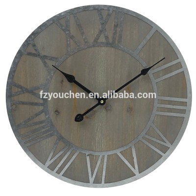 Vintage French Country Style Rustic Round Wood Wall Clock