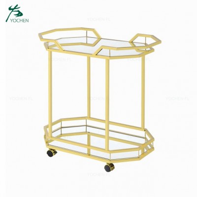 luxury golden color irregular shape metal bar cart with wheels