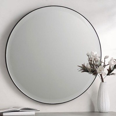 Round Beveled Edge Large Size Black Metal Wall Mirror