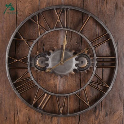 Nickel Cog Design Round Retro Rustic Decorative Large Wall Clock