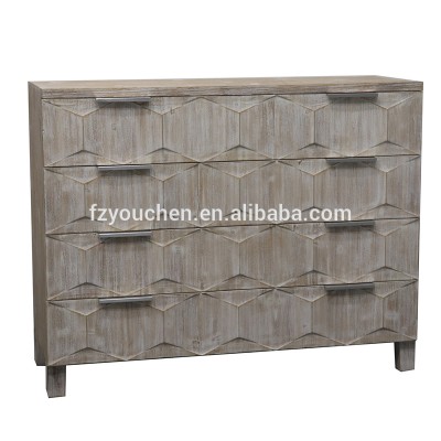 Natural Wood 4 Drawer Rustic White Washed Wooden Cabinet