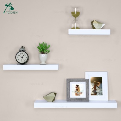 Set of 3 white wooden floating wall shelf